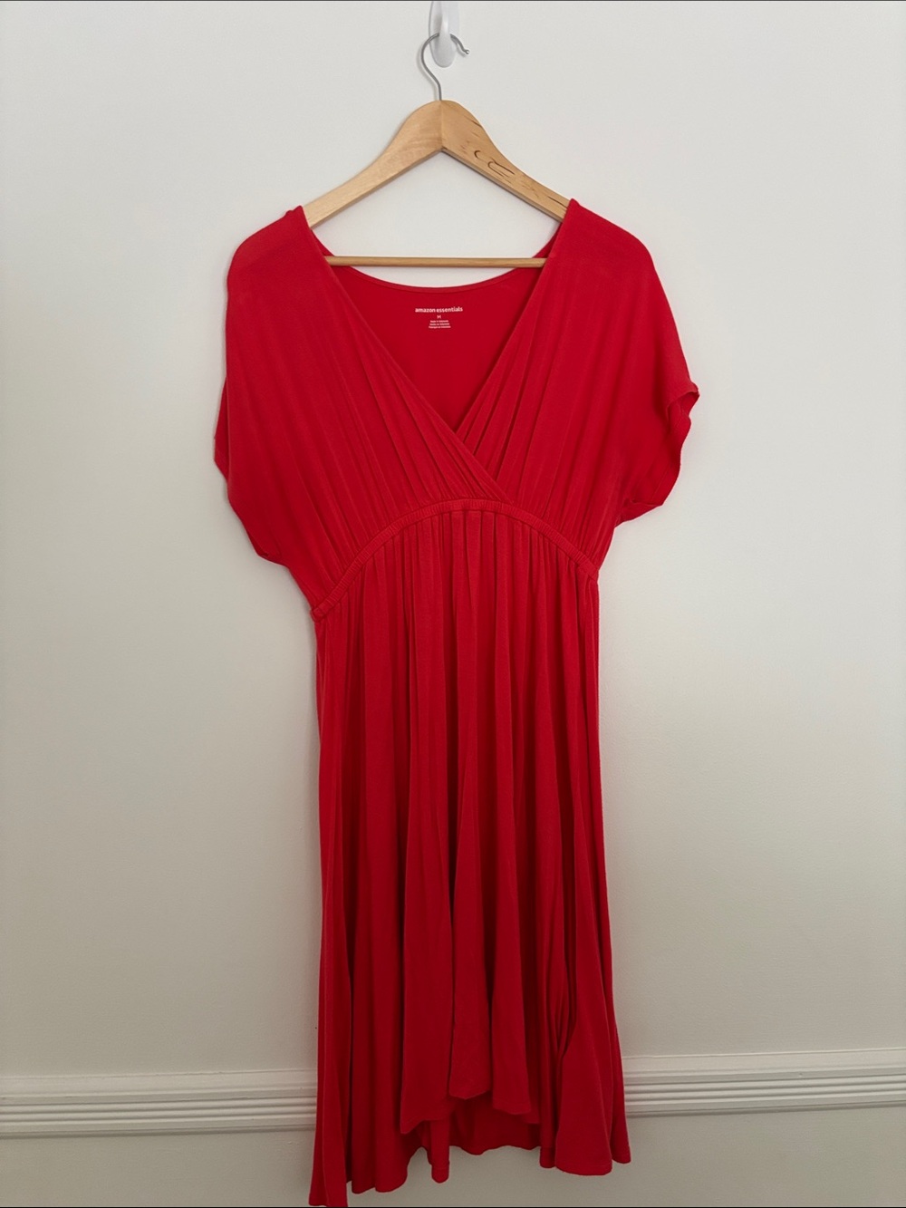 Amazon Essentials Red V-Neck Empire Waist Mini Dress